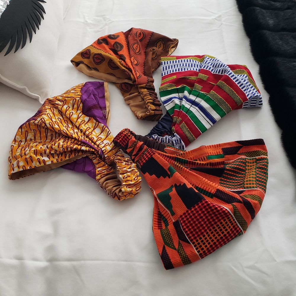 10 African Satin Lined Head Wraps